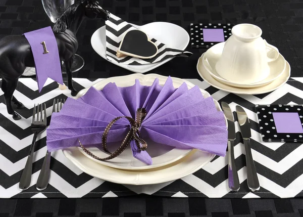 Black and white horse racing theme party table