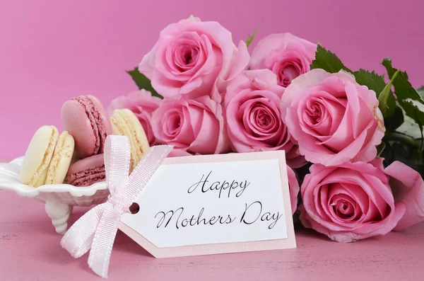 Happy Mothers Day Pink Roses and Macarons.