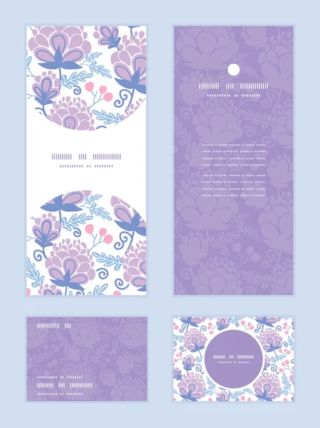 Vector soft purple flowers vertical frame pattern invitation greeting, RSVP and thank you cards set