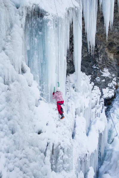 Ice climbing the North Caucasus.climbing frozen waterfall.