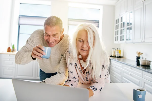 Adorable couple looking at computer