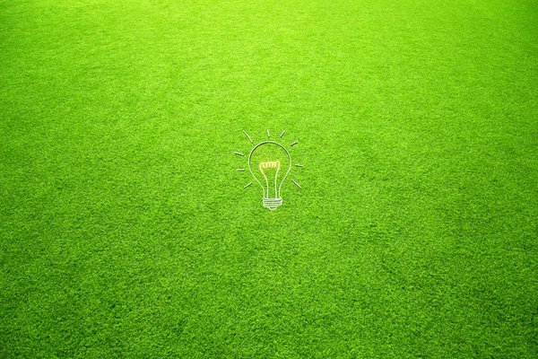 Conceptual light bulb on green grass background