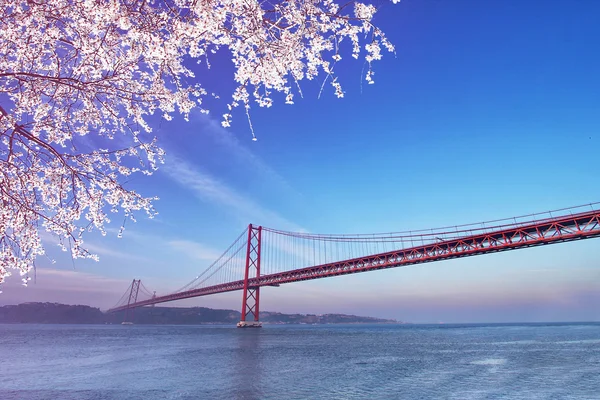Red bridge at spring, Lisbon, Portugal