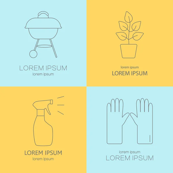 Moderne Linie Stil Vektor Logo mit Garten- und Grill-Symbole ...