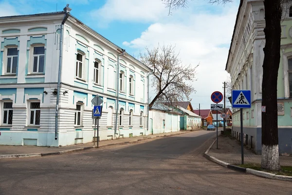 Old houses on the street in Gorodets, Russia