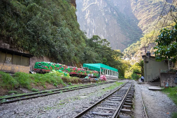 Garbage train ready to travel out of Machu Picchu, Peru