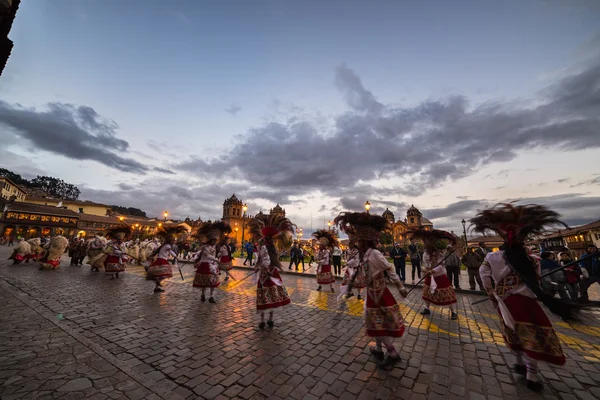 Traditional dancing and festival in Plaza de Armas, Cusco, Peru
