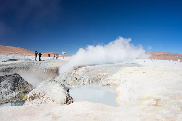 Tourism at steaming hot water ponds on the Andes, Bolivia