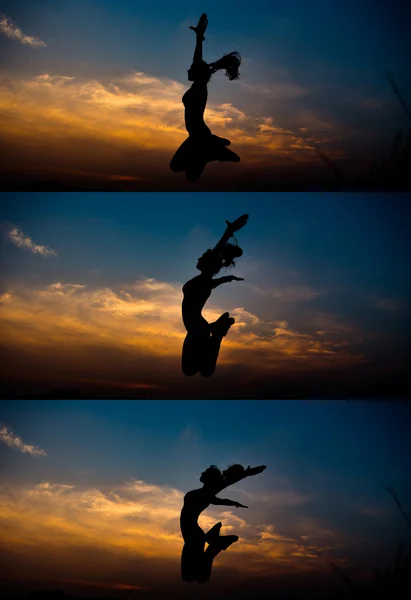Girl, silhouette, sunset, jumping, beach, summer, woman, freedom,