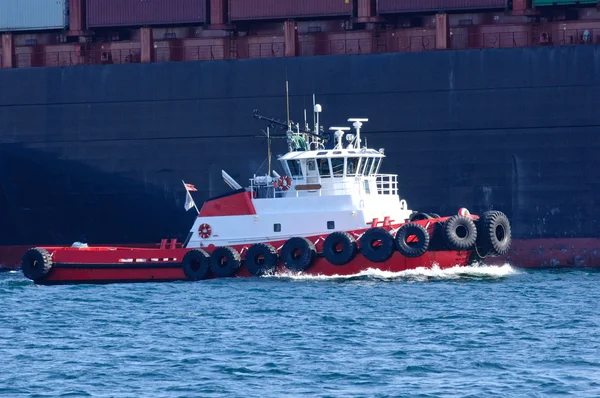 Harbor Tugboat with Cargo Ship