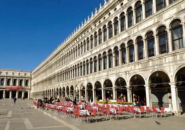St Mark\'s Square (Piazza San Marco) with cafe tables in Venice