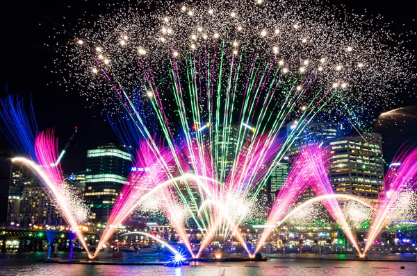 Darling Harbour fireworks during annual light festival Vivid Syd