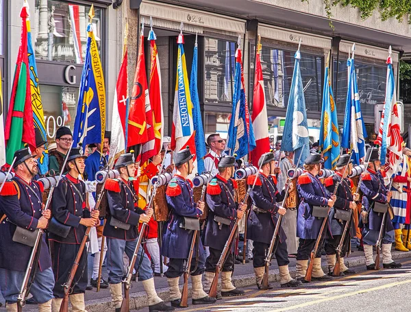 Participants of the Swiss National Day parade in Zurich