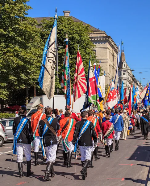 Participants of the Swiss National Day parade in Zurich, Switzerland