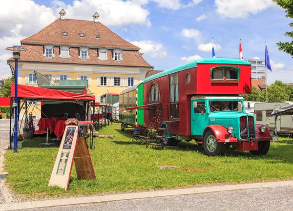 Broadway Variete truck and tents in the city of Zug