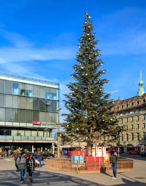 Cristmas tree on Bahnhofplatz square in Bern, Switzerland