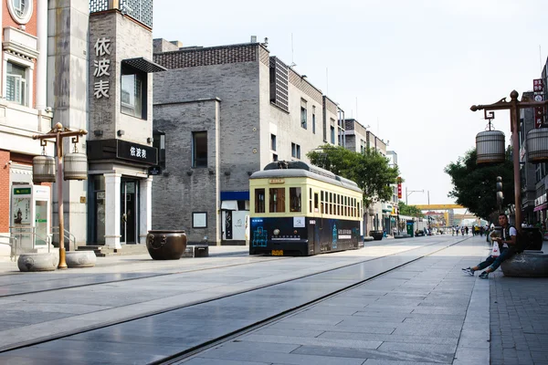 Beijing, China - May 19, 2016: Chinese Tram on QianMen street, f