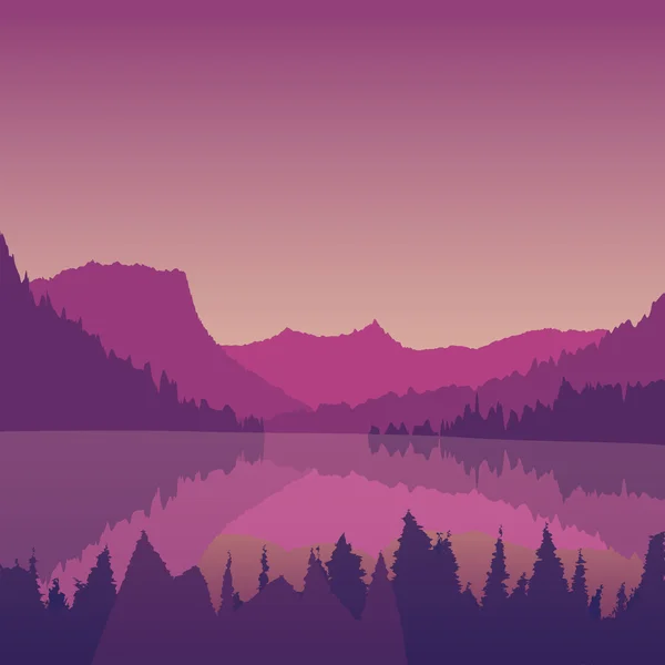 Landscape with a mountain lake at sunset.
