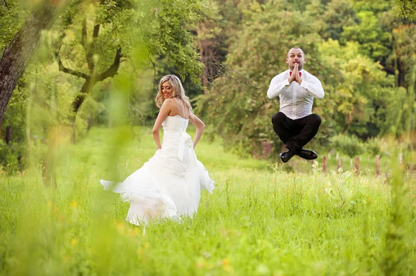 Bride and groom enjoying wedding day