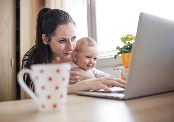 Mother with daugher working from home