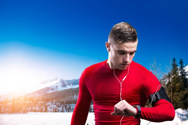 Man running in mountains