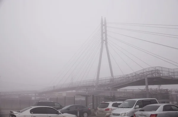 Pedestrian bridge in the fog
