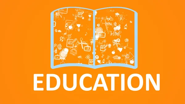 Open books and icons of science and education. The concept of modern education