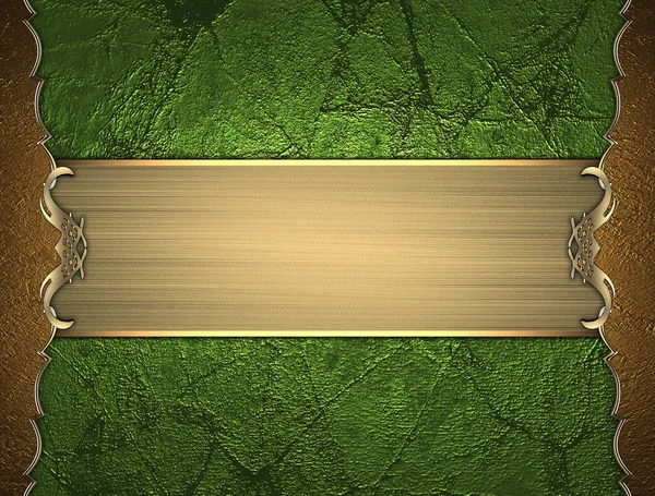Template gold frame on green background with gold ribbon. Design
