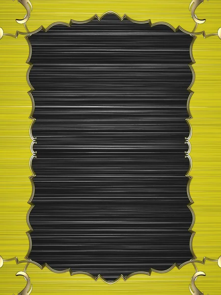 Abstract yellow frame with gold border on black background. Design template. Design site