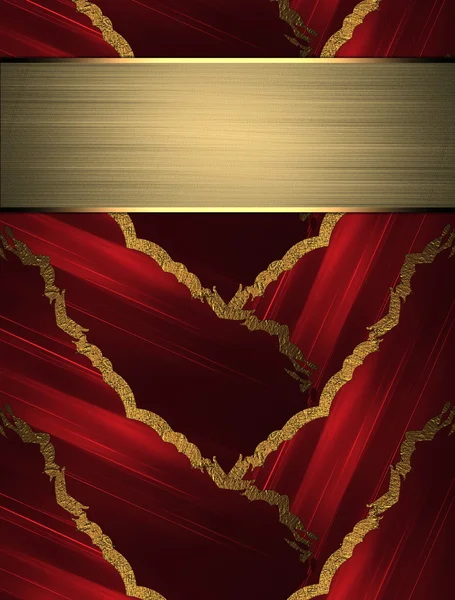 Abstract red background with braided gold border with gold nameplate. Design template