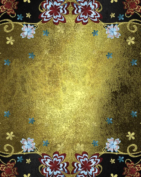 Frame of flowers on a gold background. Element for design. Template for design. copy space for ad brochure or announcement invitation, abstract background