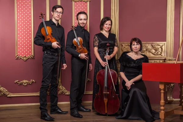 Classical music quartet posing after the concert.