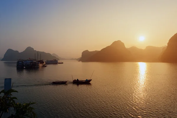 Ha long bay Silhouettes of Rocks and ships Vietnam