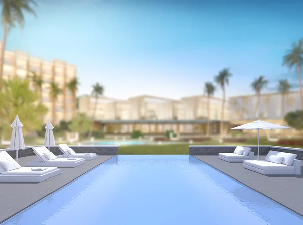 Swimming Pool And Terrace Of Blur Exterior Background