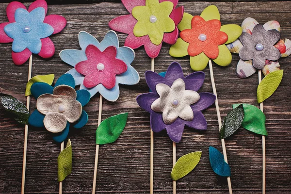 Flowers handmade wooden background