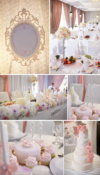 Wedding decorations, sweet table, collage.