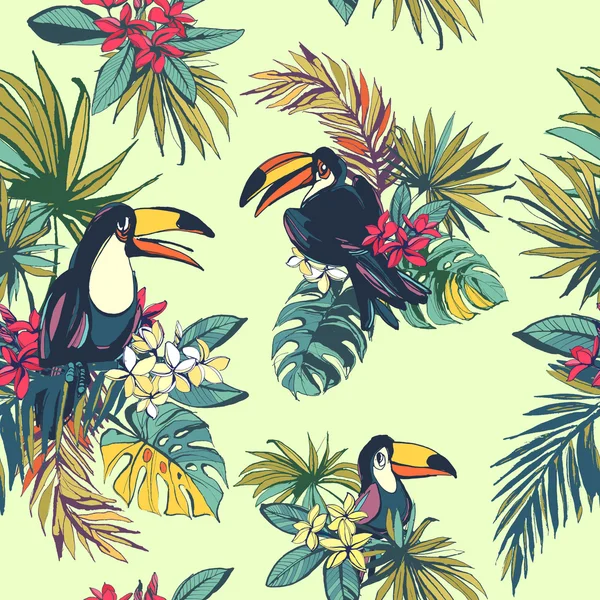 Tropical floral summer seamless pattern with palm beach leaves,
