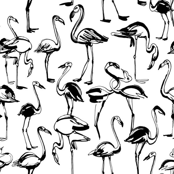 Tropical exotic birds flamingos summer seamless pattern. Black