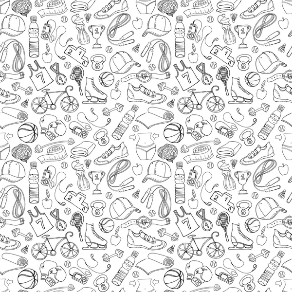 Black and white Sport and fitness seamless doodle pattern
