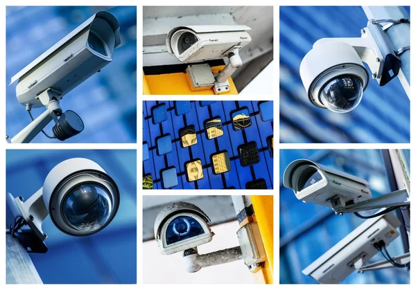Collage of security camera and urban video