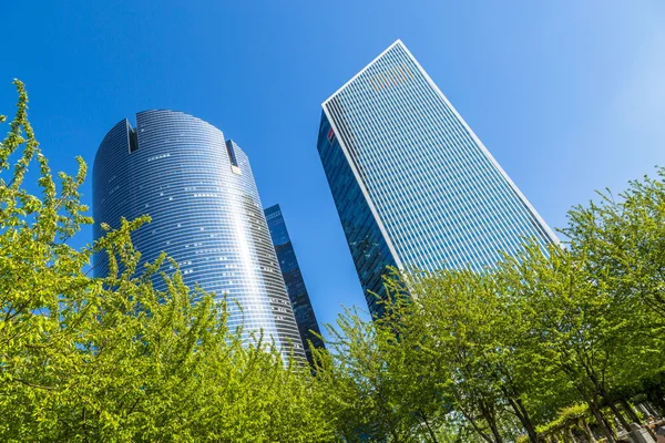 PARIS, FRANCE - MAY 10, 2015: View of Societe Generale headquarter (SG) in La Defense district, Paris. Societe Generale is a French multinational banking and financial services company.
