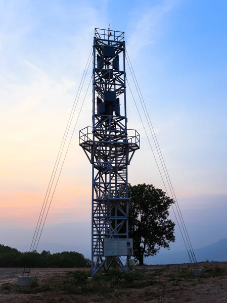 Vertical turbine generator under experiment at twilight
