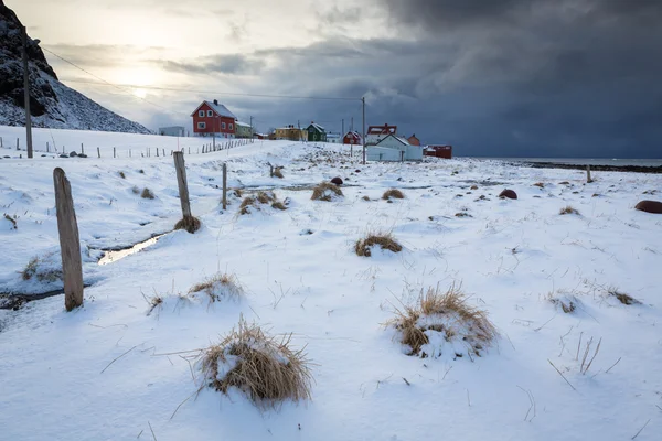 Eggum village and upcoming snow storm, Vestvagoy island, Lofoten