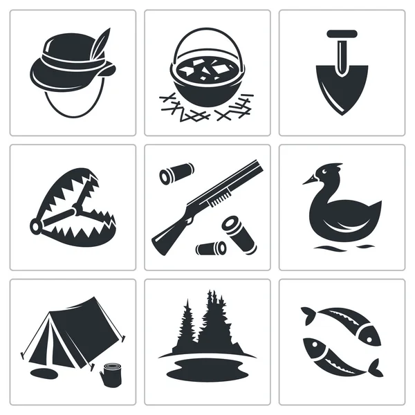 Hunting and fishing icons collection