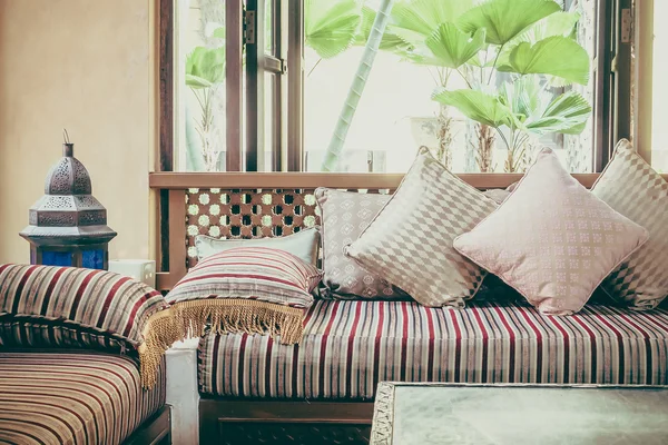 Pillows on sofa with morocco style
