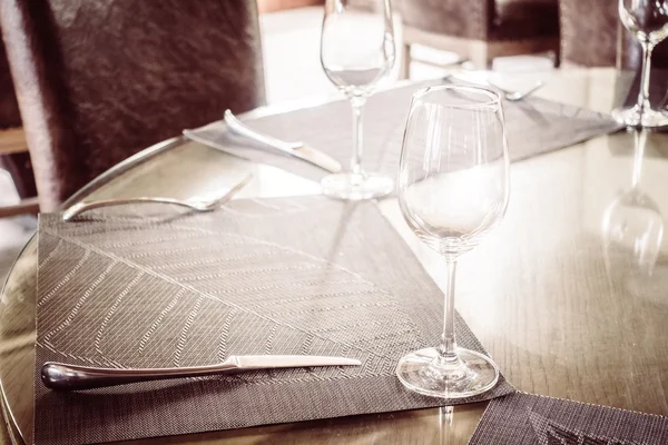 Empty wine glasses on dining table