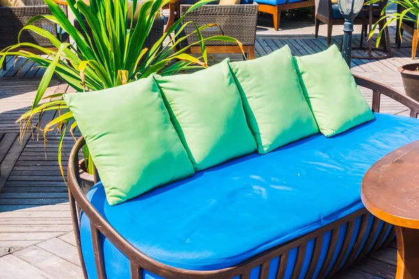 Outdoot patio with pillow on sofa