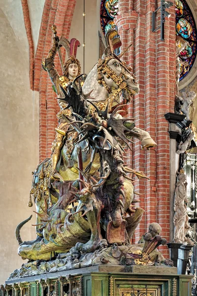 Saint George and the Dragon sculpture in Storkyrkan of Stockholm, Sweden