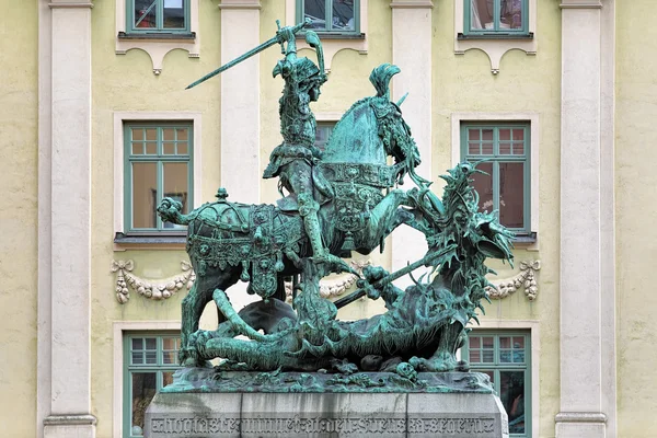 Saint George and the Dragon sculpture in Old Town of Stockholm, Sweden
