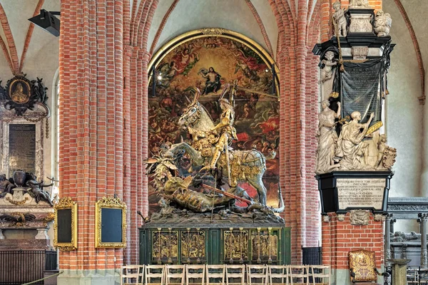 Saint George and the Dragon wooden sculpture in Storkyrkan of Stockholm, Sweden